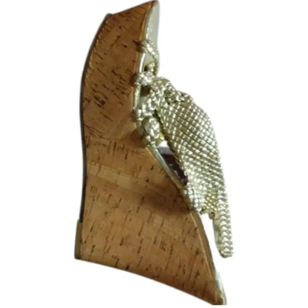 Carlos Santana Gold Woven Cork Platform Wedges 8.5M!